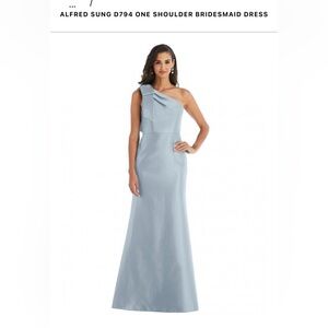 Alfred Sung one shoulder bridesmaids dress.